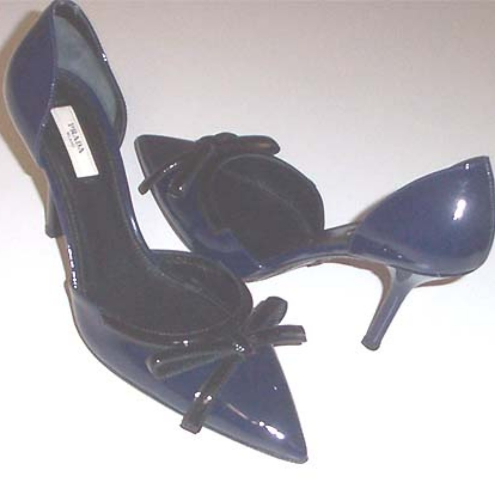 NEW PRADA blue/black patent bow detail pumps 40 - Picture 2 of 6
